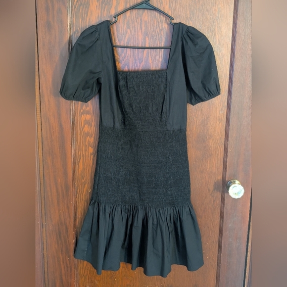 Zara Smocked Little Black Dress Puffer Sleeves Mermaid Fit Size Small - Picture 3 of 8